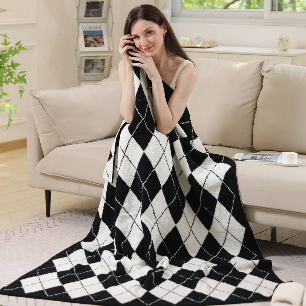 JOIA ACCESSORIES - Wholesale Throw Blanket - ARGYLE PATTERN LUXURY SOFT THROW BLANKET, JCL 60363