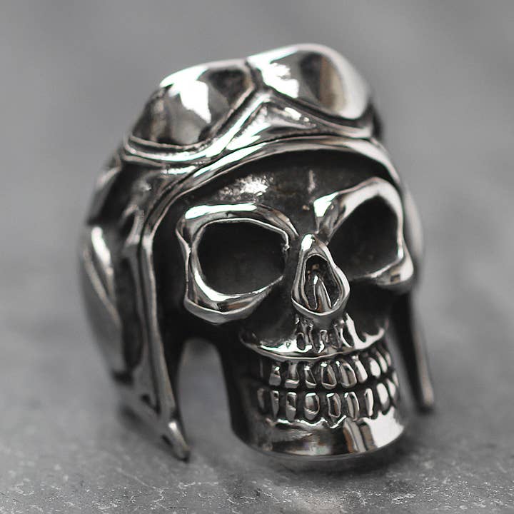 West Coast Jewelry - Wholesale Signet Ring - Men's Antiqued Finish Aviator Skull Ring1