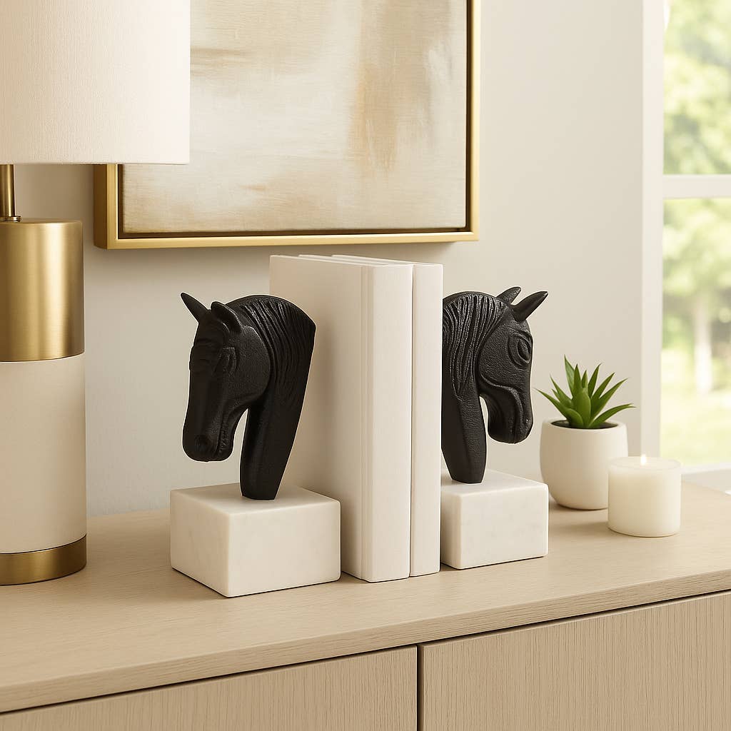 Sagebrook Home - Wholesale Bookend - Bookends Set of 2 - White/Black Metal Horse Head, 7 in.2