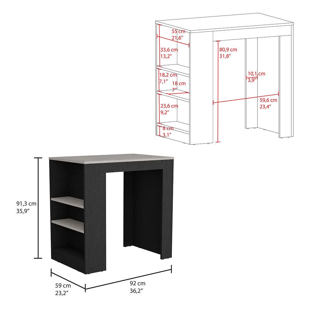 TUHOME FURNITURE – Organizador/armazenamento de cozinha por atacado – Portree Kitchen Island com prateleiras de 3 lados5