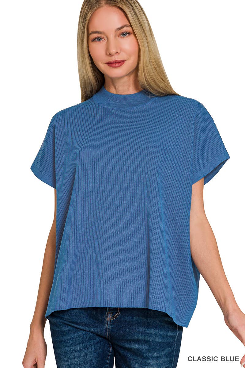 Vanilla Monkey - Wholesale Knit Sweater - Women's - Viscose Mock Neck Short Sleeve Boxy Sweater3