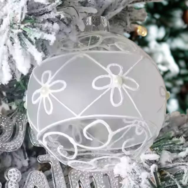 Floral Etched Glass Ornament for wholesale by Merry & Bright LLC