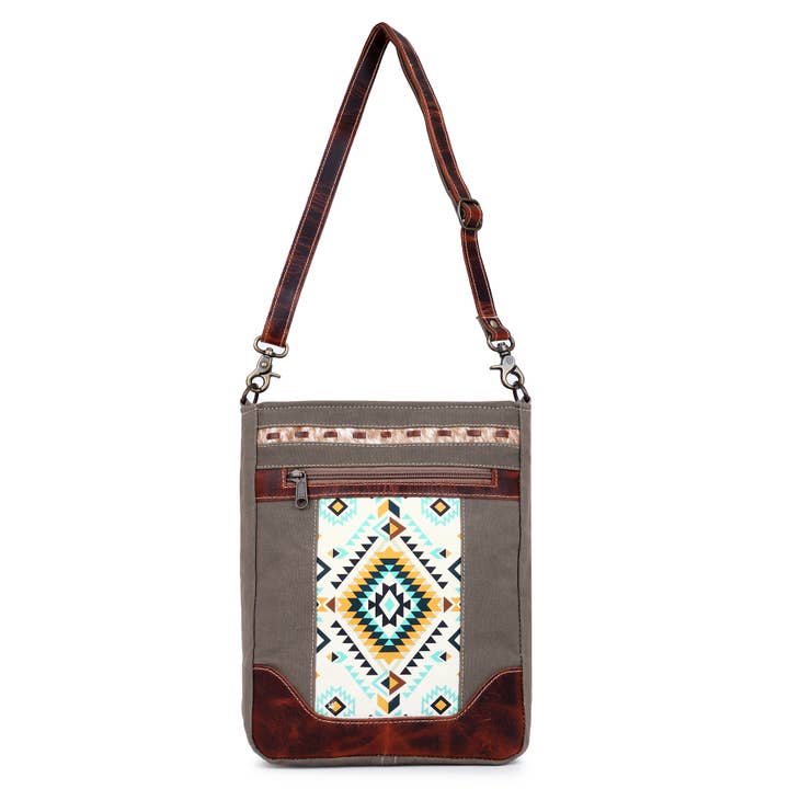 Canvas Kohud & Læder Cross Body til kvinder - Grå/Blå for engroshandel hos Sixtease Bags USA