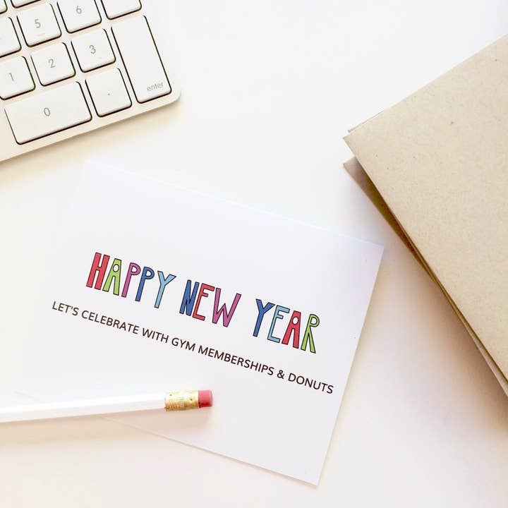Gym Memberships and Donuts New Years Eve Card for wholesale by PAGEFIFTYFIVE