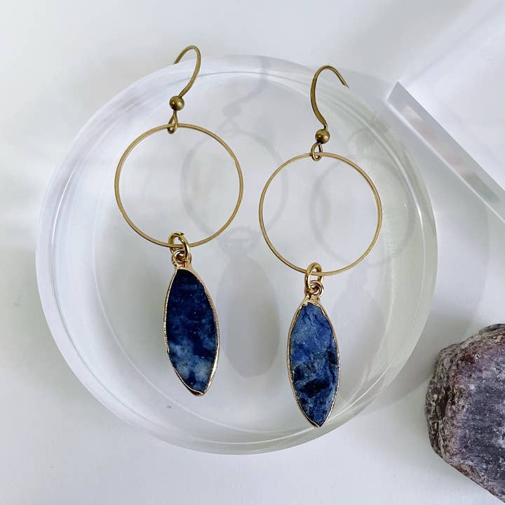 Ashley Earrings ~ Sodalite & Brass for wholesale by GeoMetricGem