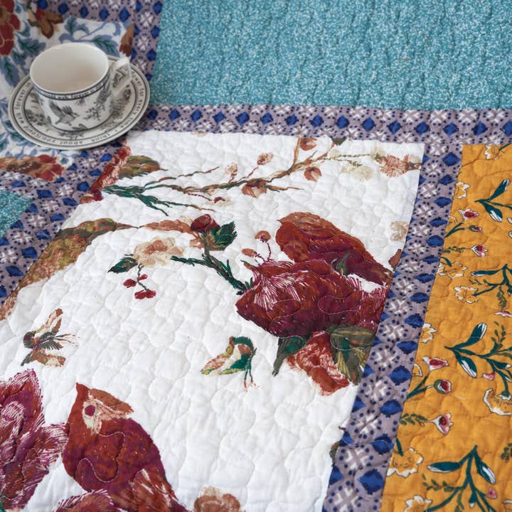 Tache Home Fashion - Wholesale Throw Blanket - Tache Cotton Patchwork Old World Garden Pastel Blue Yellow Red Hummingbirds Quilted Throw Blanket (JHW-936)6