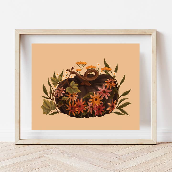 Blommig målad pumpa konsttryck, höst hem väggkonst för wholesale av Cailee Corbett