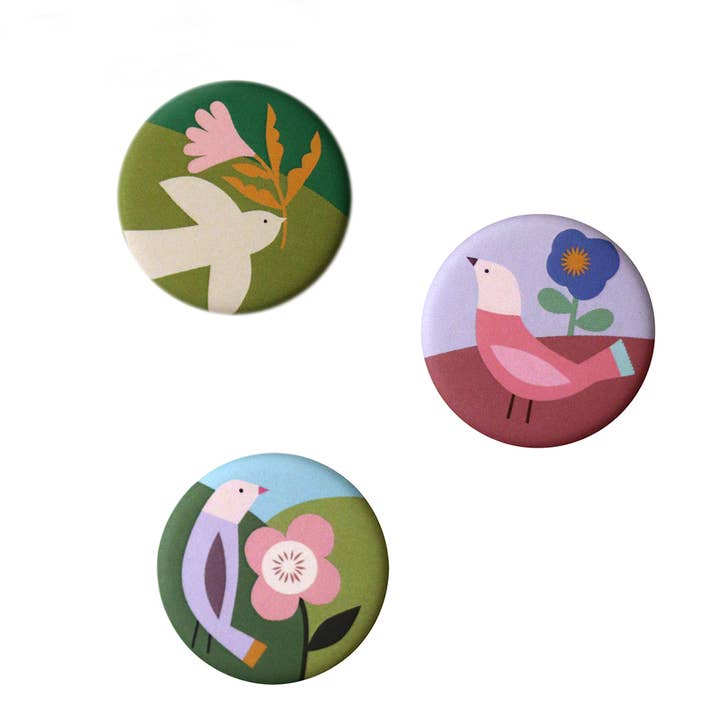 Lot de 3 aimants rond motifs Sweet birds pour la vente par mini labo