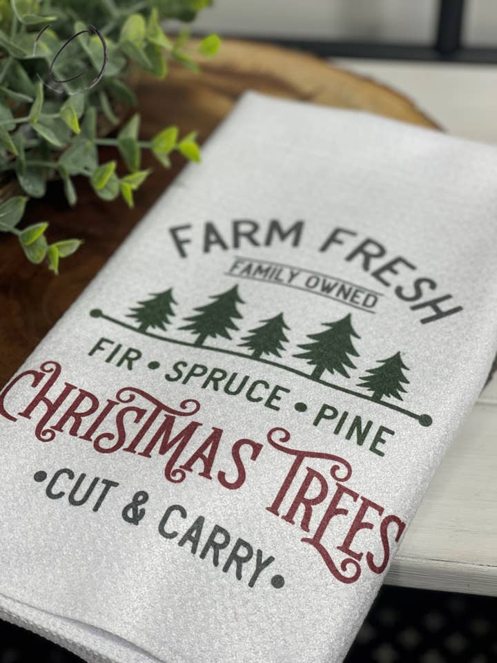 Farm Fresh Christmas Trees Waffle Weave Tea Towel for wholesale by CMD Wholesale