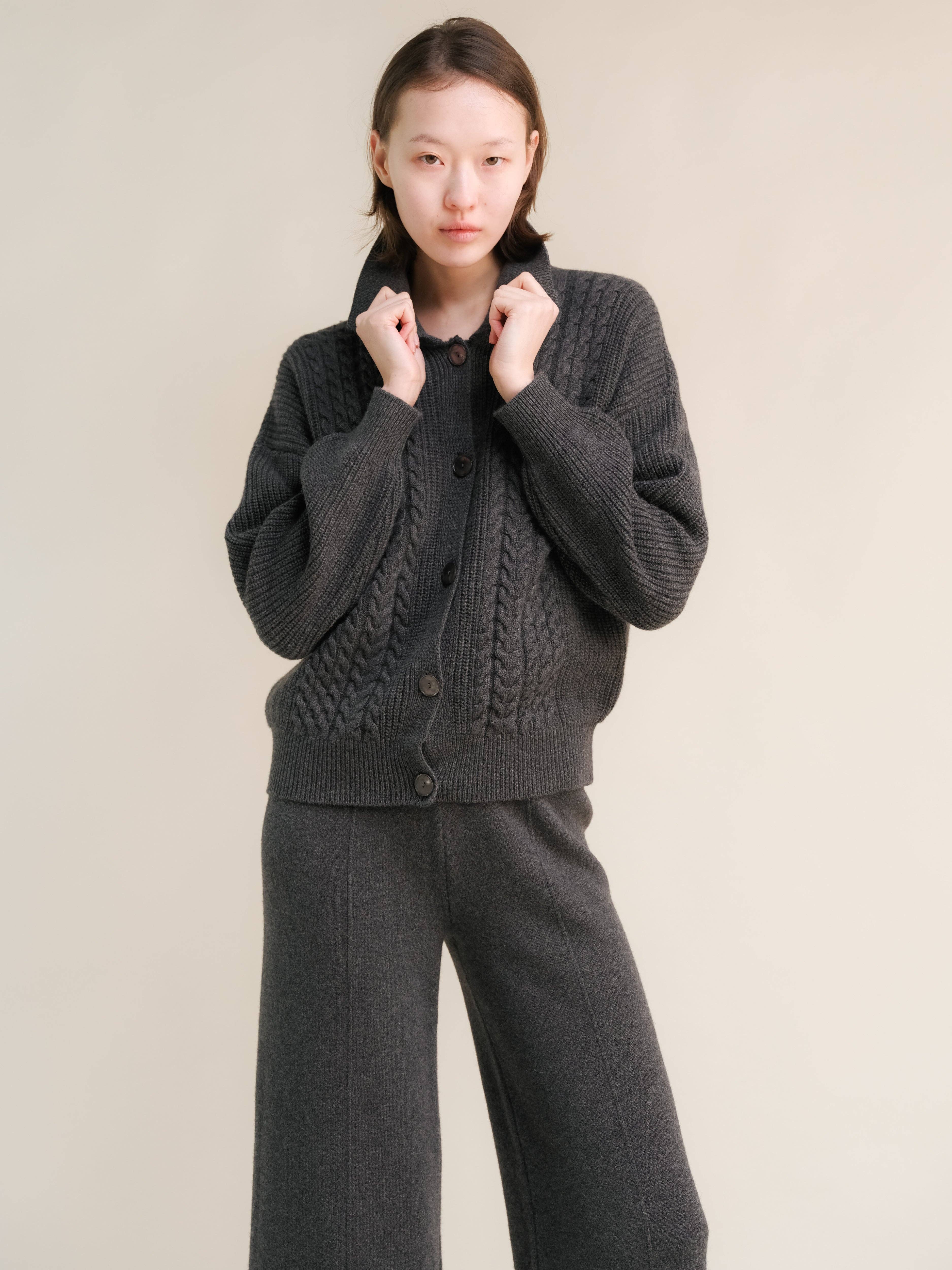 Lèmme – Cardigan - Mulher por atacado – Cardigan polo com tramas em mistura de cashmere13