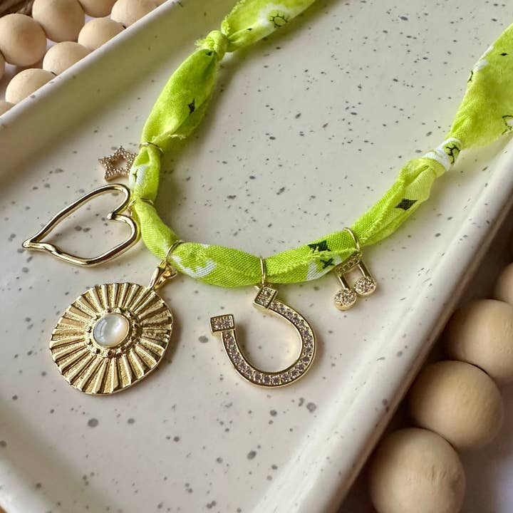 Bandana Charm Necklace | 5 Charms | Gold Filled for wholesale by Larra Mirk Design