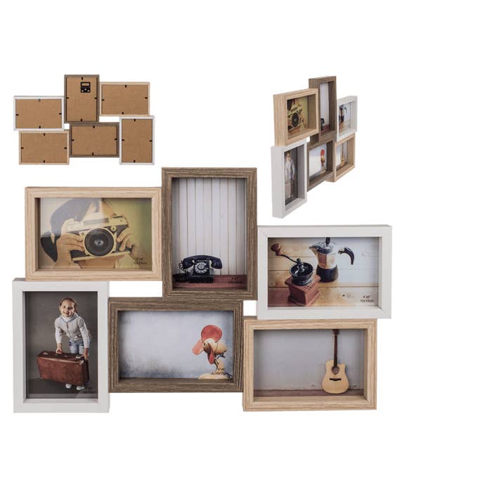 Portafoto in legno stile natura, 50 x 32 cm, per 4 foto 15 x 10 cm e 2 foto 10 x 15 cm per la vendita all'ingrosso da parte di Out of the blue KG