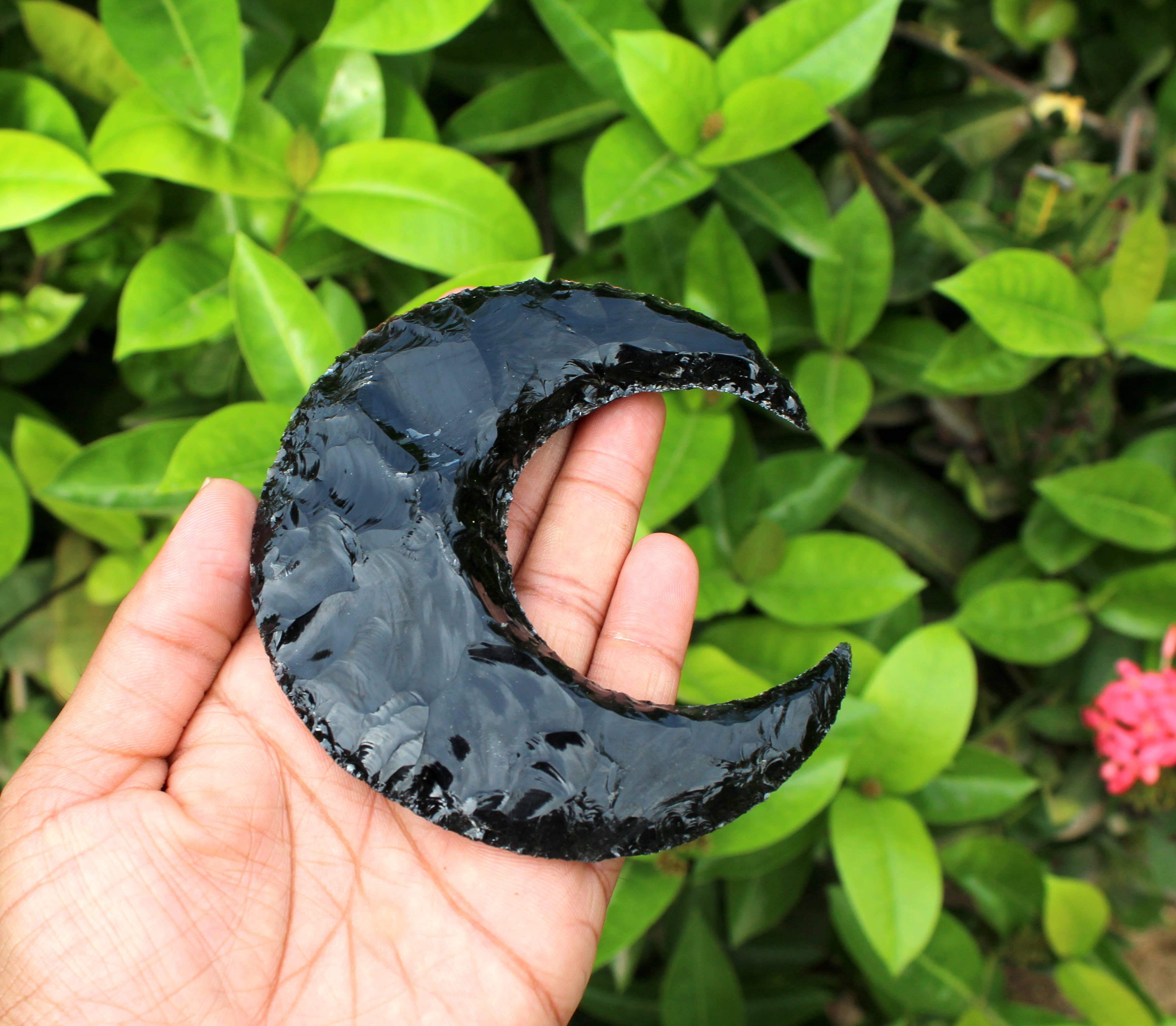 Aura Vibes - Wholesale Spiritual Stone/Crystal - Black Obsidian Crescent Large Moon1