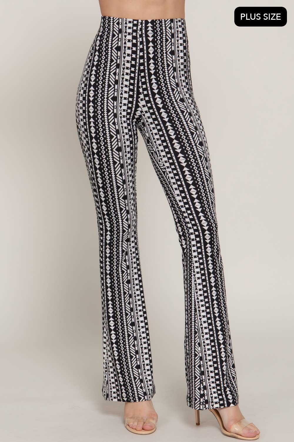 Active Basic | Active USA - Wholesale Pants - Women's - [PLUS SIZE] Waist Elastic Slim Flare Printed Pants0