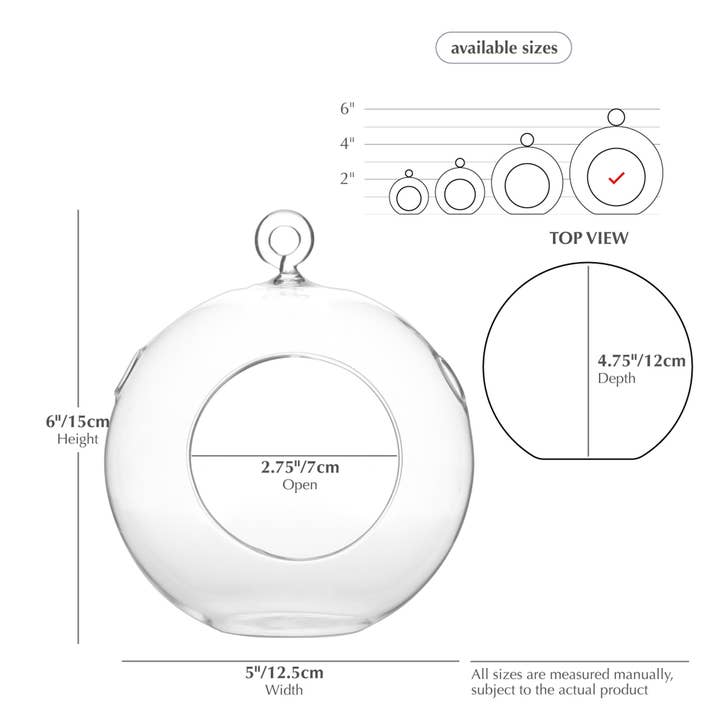WGV International - Wholesale Candle Holder - WGV Clear Hanging Glass Terrarium / Candle Holder - 6"H1