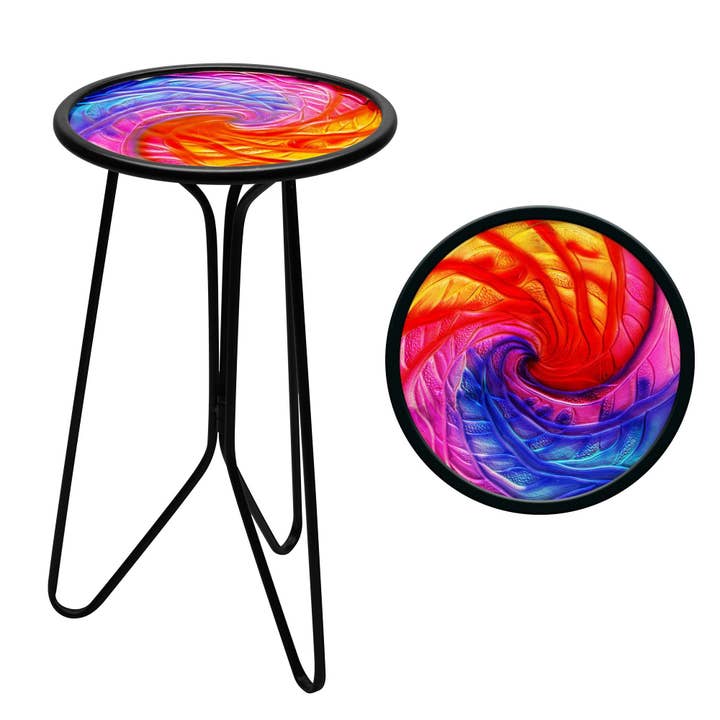 G128 12 in Round Glass Outdoor Side Table Mixed Color Pattern | Decorative Plant Stand, Small End Table for Garden Patio Porch Living Room for wholesale by G128