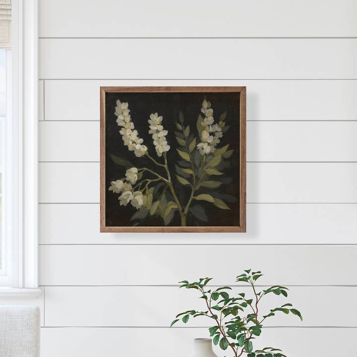 Kendrick Home - Wholesale Wood Wall Art - White Floral Prints On Black