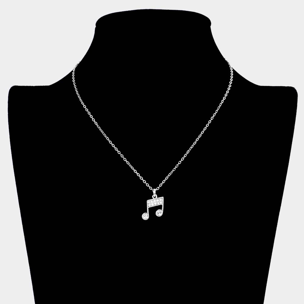 Sensibling Corp. - Wholesale Pendant/charm necklace - Rhinestone Embellished Metal Music Notes Pendant Necklace
7
