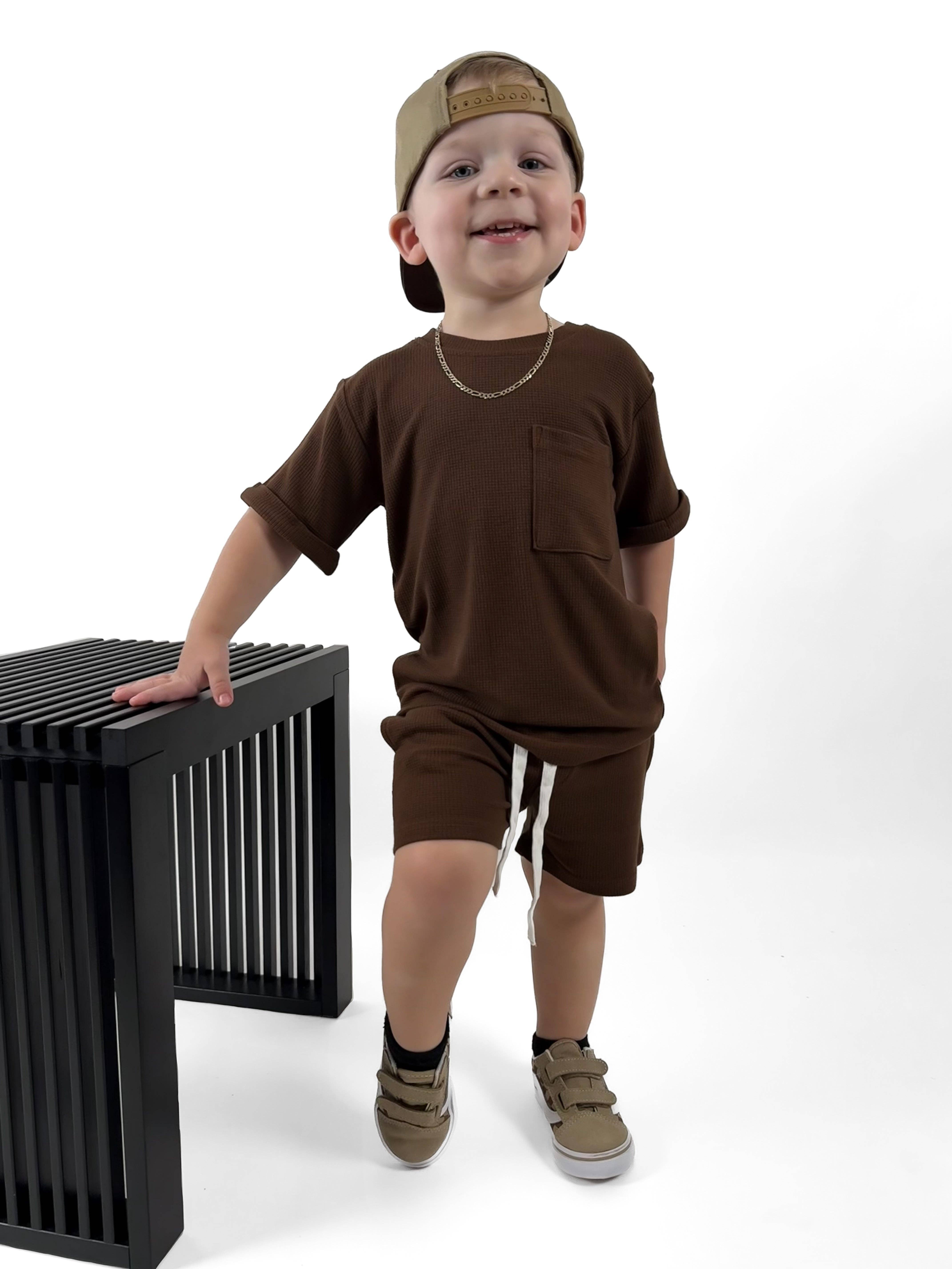 Remi + Rae Co. - Wholesale Shorts - Kids - BAMBOO WAFFLE SHORTS - UMBER3