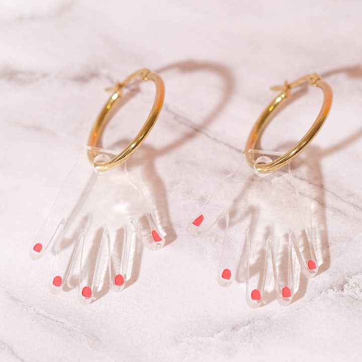 Hand Earrings - Acrylic and Gold Hoops for wholesale by Sleepy Mountain