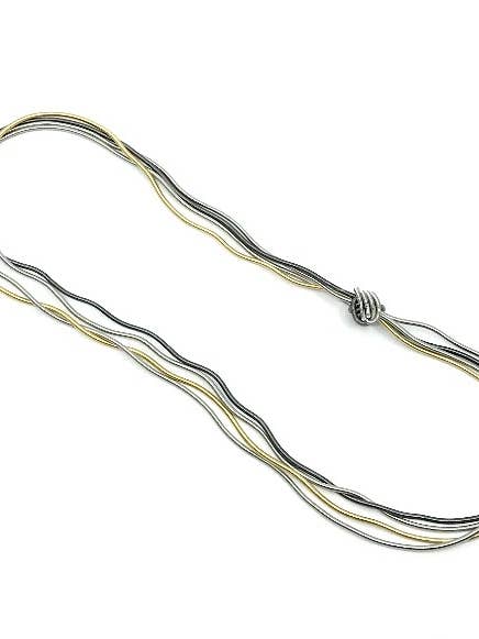 L15K - Multi Long Wave Wire Necklace w. Single Large Knot for wholesale by Sea Lily