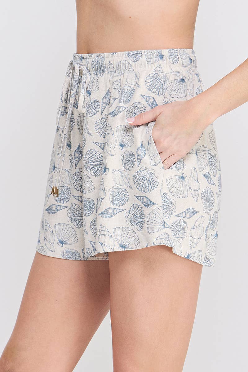 Allie Rose - Wholesale Shorts - Women's - Seashell Printed Linen Shorts1