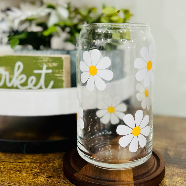 Tazza di vetro retrò Daisy Can per la vendita all'ingrosso da parte di Charlotte Nadine Creations