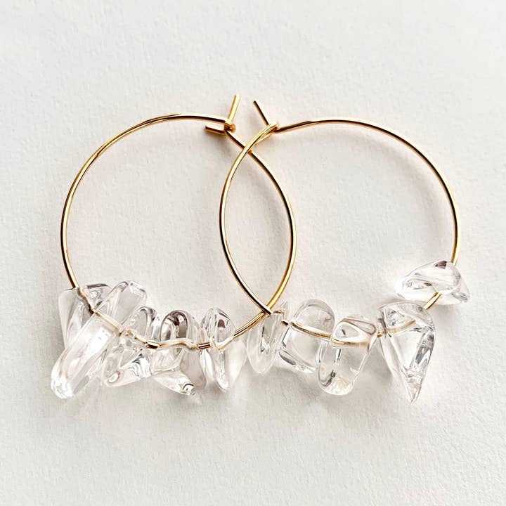 Laura Stark Designs - Wholesale Hoop Earrings - Boho Quartz Chip Hoops | Bohemian Hoops0