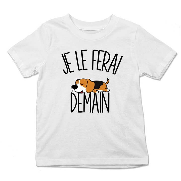 Beagle T-shirt til børn | I'll Do It Tomorrow | Bodies Collection Cute Funny Animals for engroshandel hos Planetee