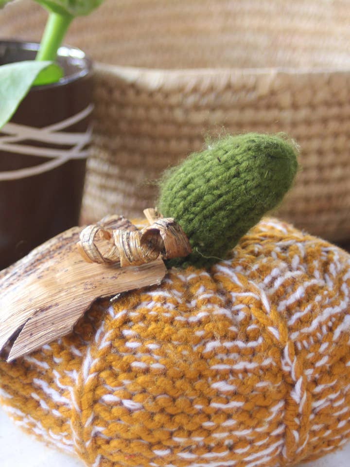 Hand Knitted Orange/White Decorative Pumpkin for wholesale by Grain of Rice Project