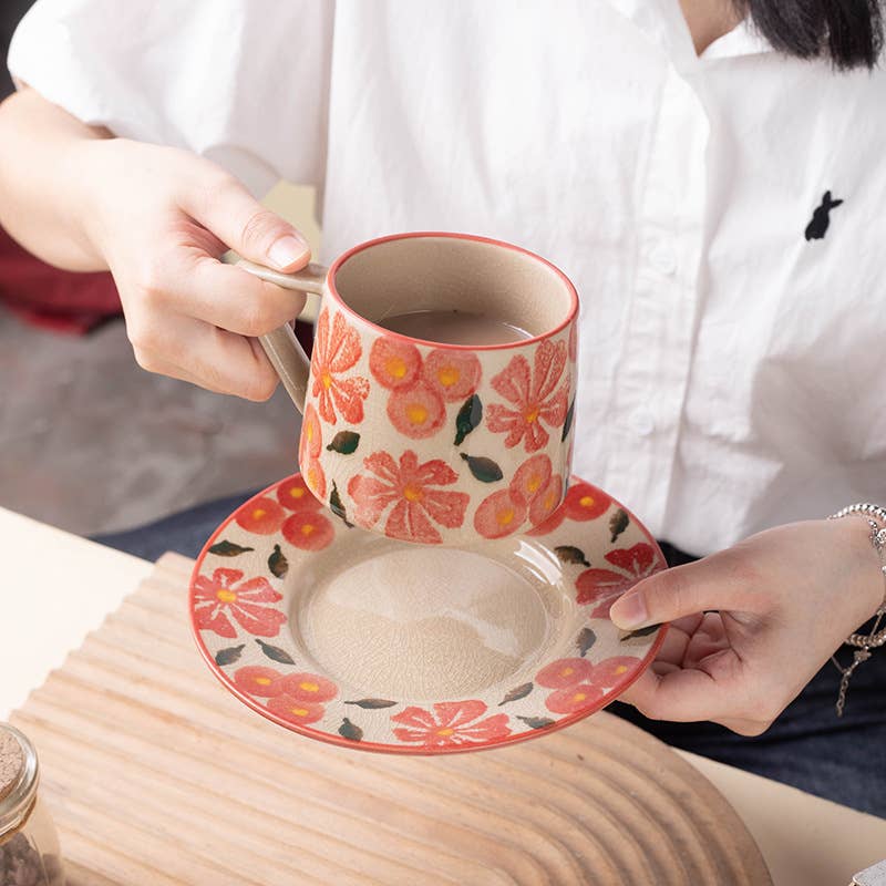 ACNITE(We cover U.S. import duties) - Wholesale Coffee Mug - Ceramic floral coffee cup Milk cup Retro Teacup for kitchen6