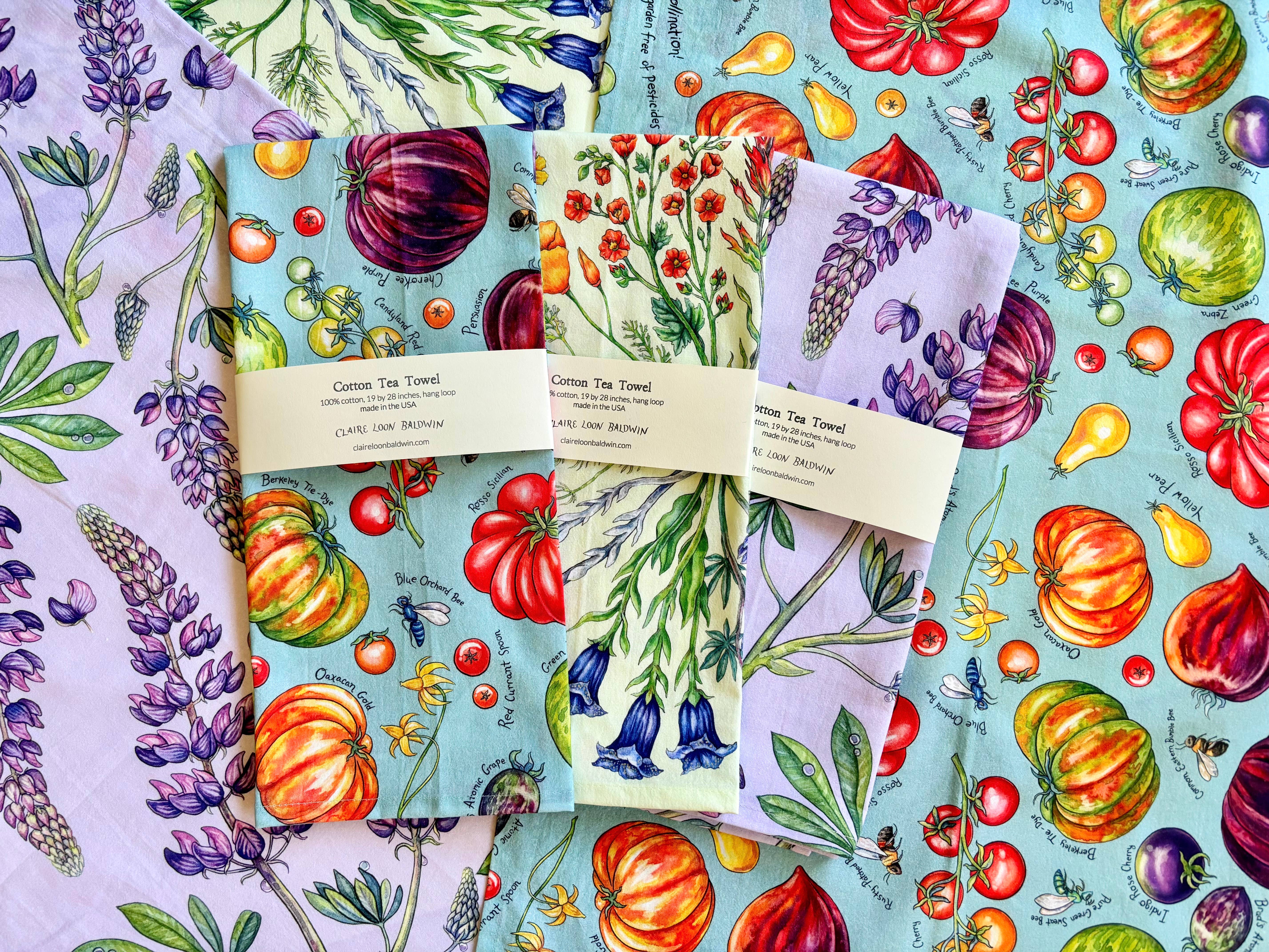 Claire Loon Baldwin Illustration - Wholesale Tea Towel - Wildflower Color Wheel Tea Towel2