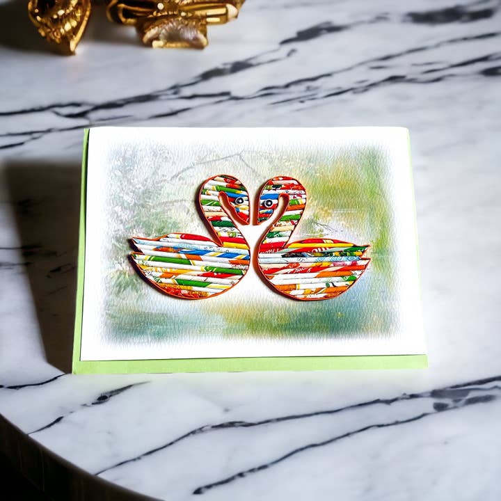 Loving Nature - Vente Carte de vœux classique - Carte cygne en papier roulé faite à la main à partir2