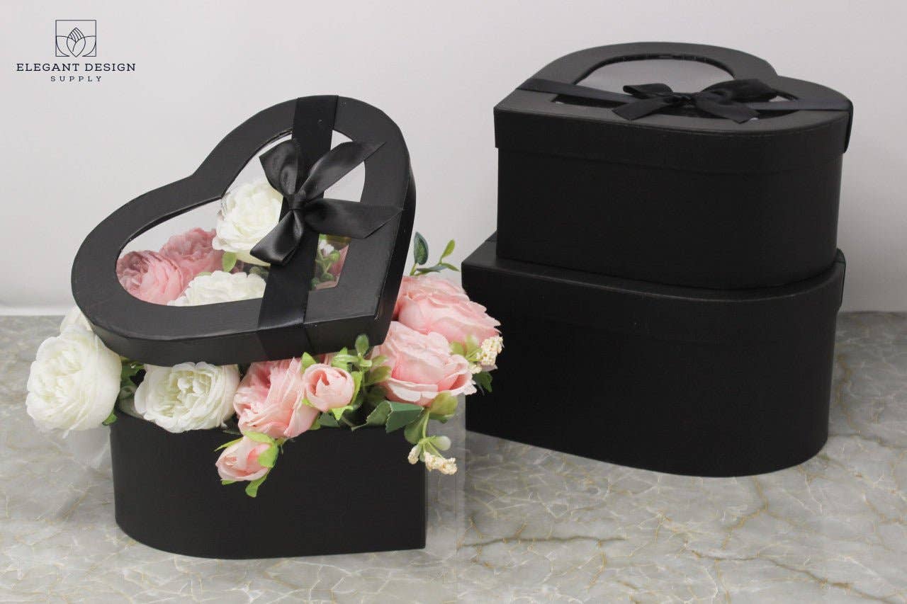 Elegant Design Supply - Vendita all'ingrosso Confezioni regalo - Scatola a forma di cuore con nastro e coperchio trasparente1