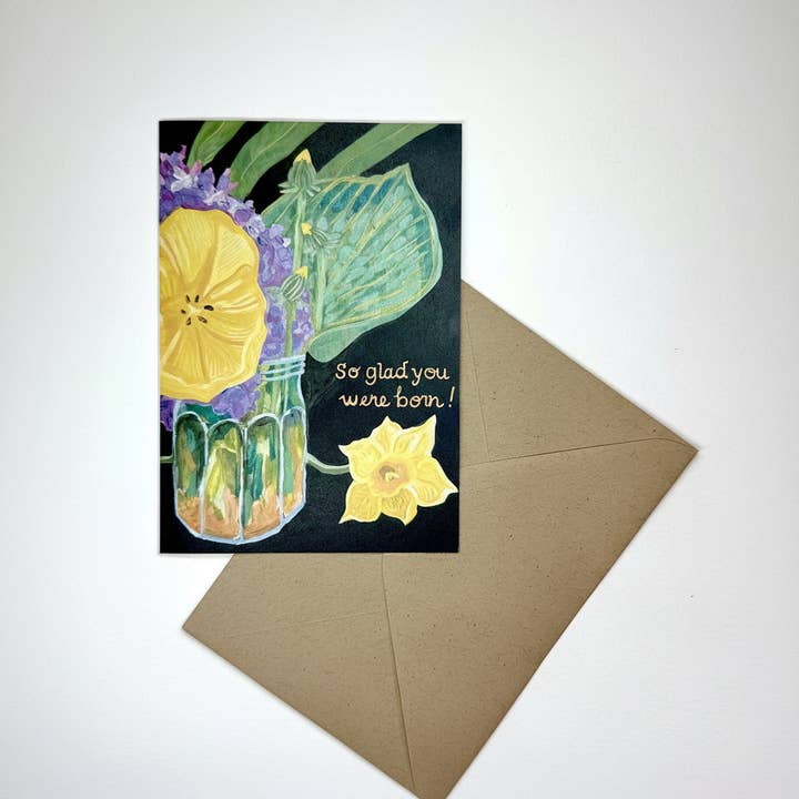 'So Glad you were born!' Birthday greeting card for wholesale by Ferry Kiss Studio