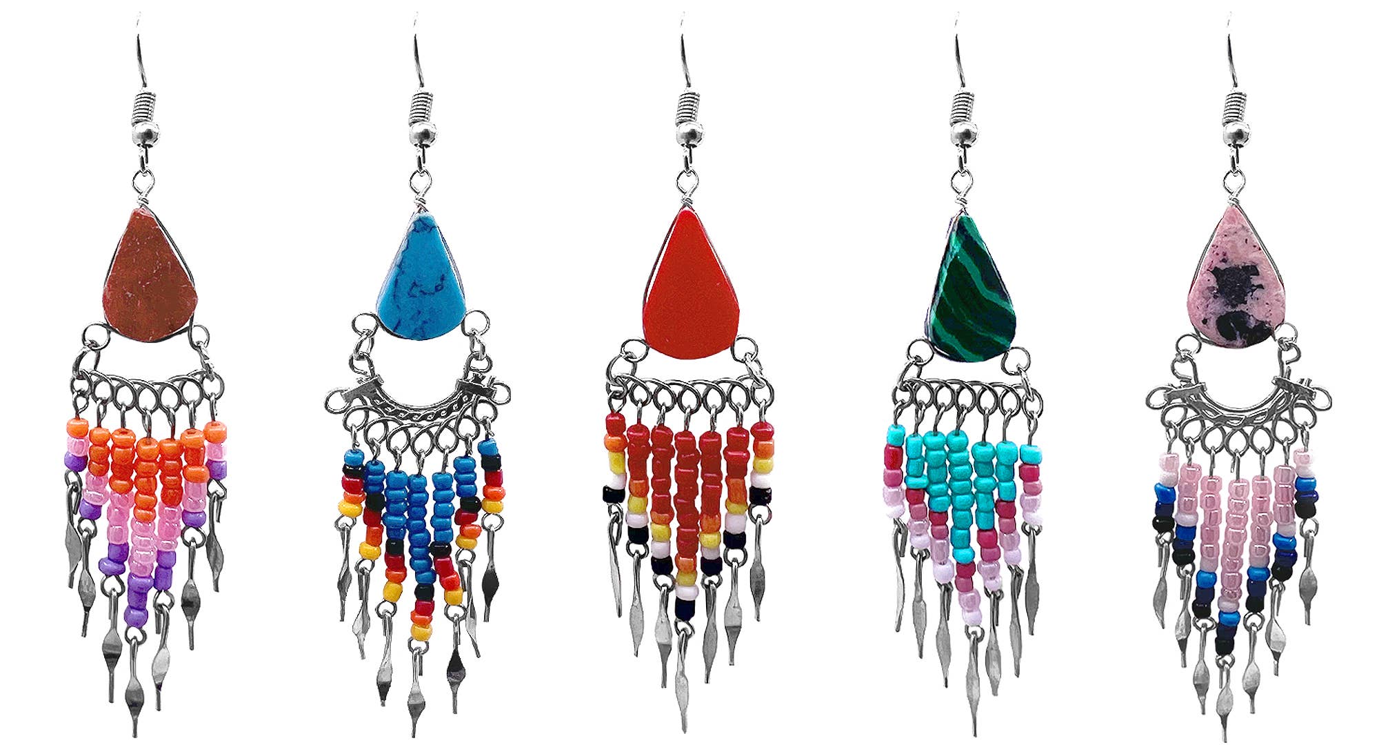 Pichincha - Wholesale Dangle Earrings - Teardrop Stone Long Beaded Metal Dangle Earrings1
