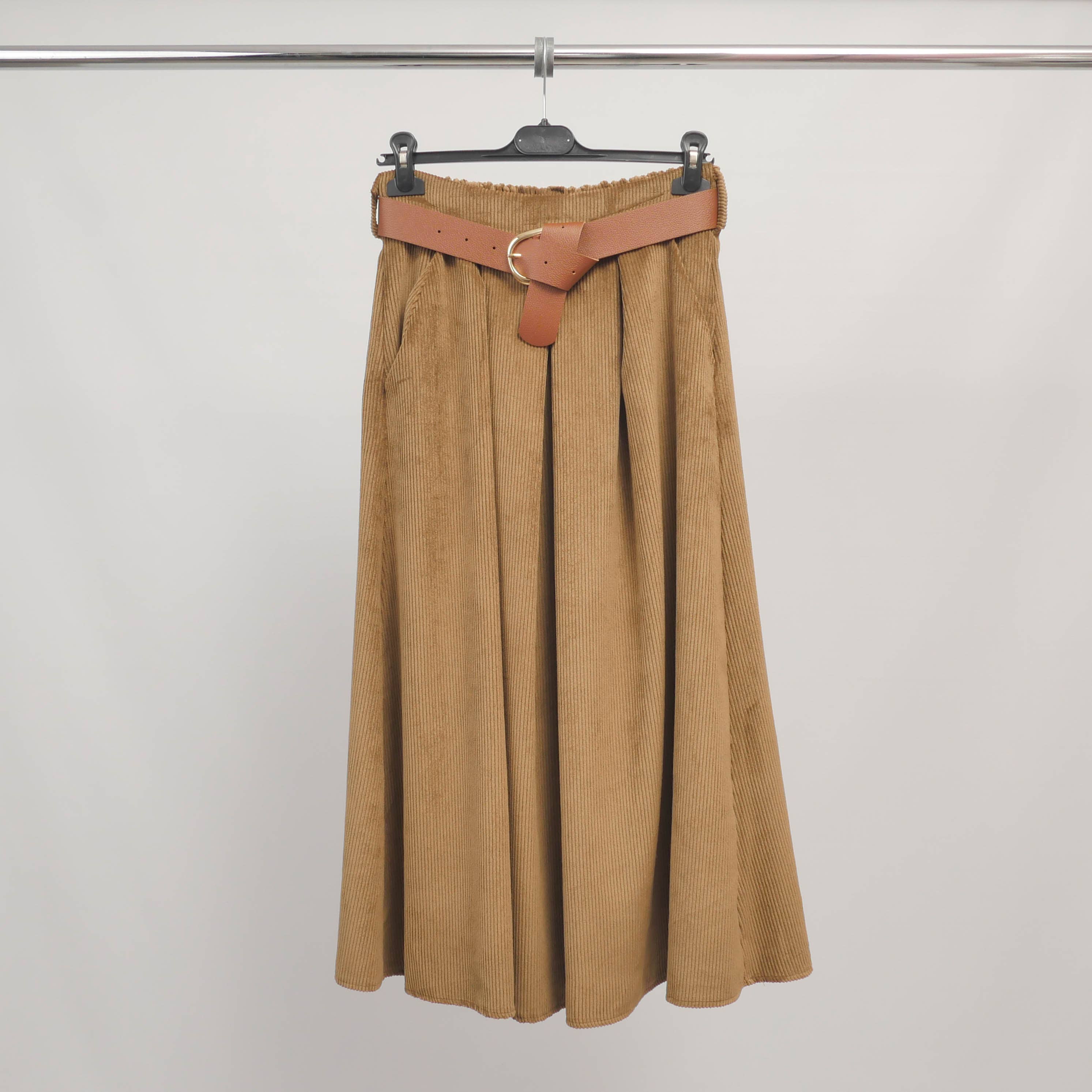 Cecile Wang - Wholesale Skirt - Women's - Corduroy skirt with belt TDM52123-78