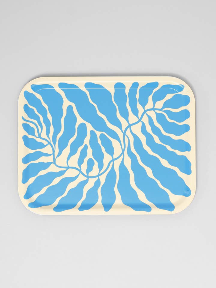 Sky Blue Leaves Large Rectangle Birch Serving Tray for wholesale by Wrap (US duties paid)