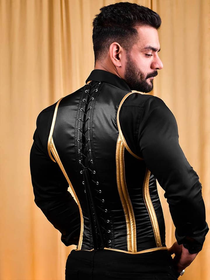 Miss Leather - Vente Gilet de costume – homme - Gilet corset pour homme - Corset en satin pour homme - Chemise corset pour homme2