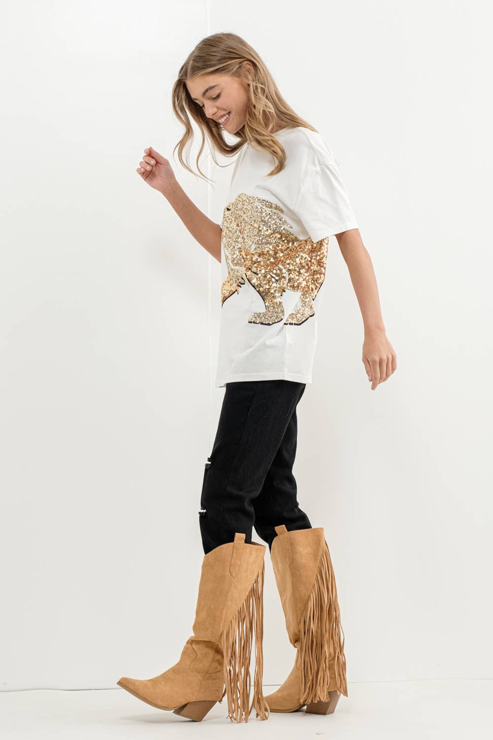 WHITE 22502T - Sequin Embroidered Graphic Tee for wholesale on Faire4