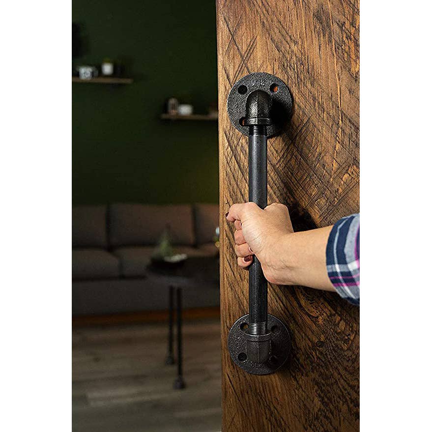 SERENITA - Wholesale Knob/Pull - A Pair Industrial Pipe Black Iron Barn Door Pull Bar Handles2