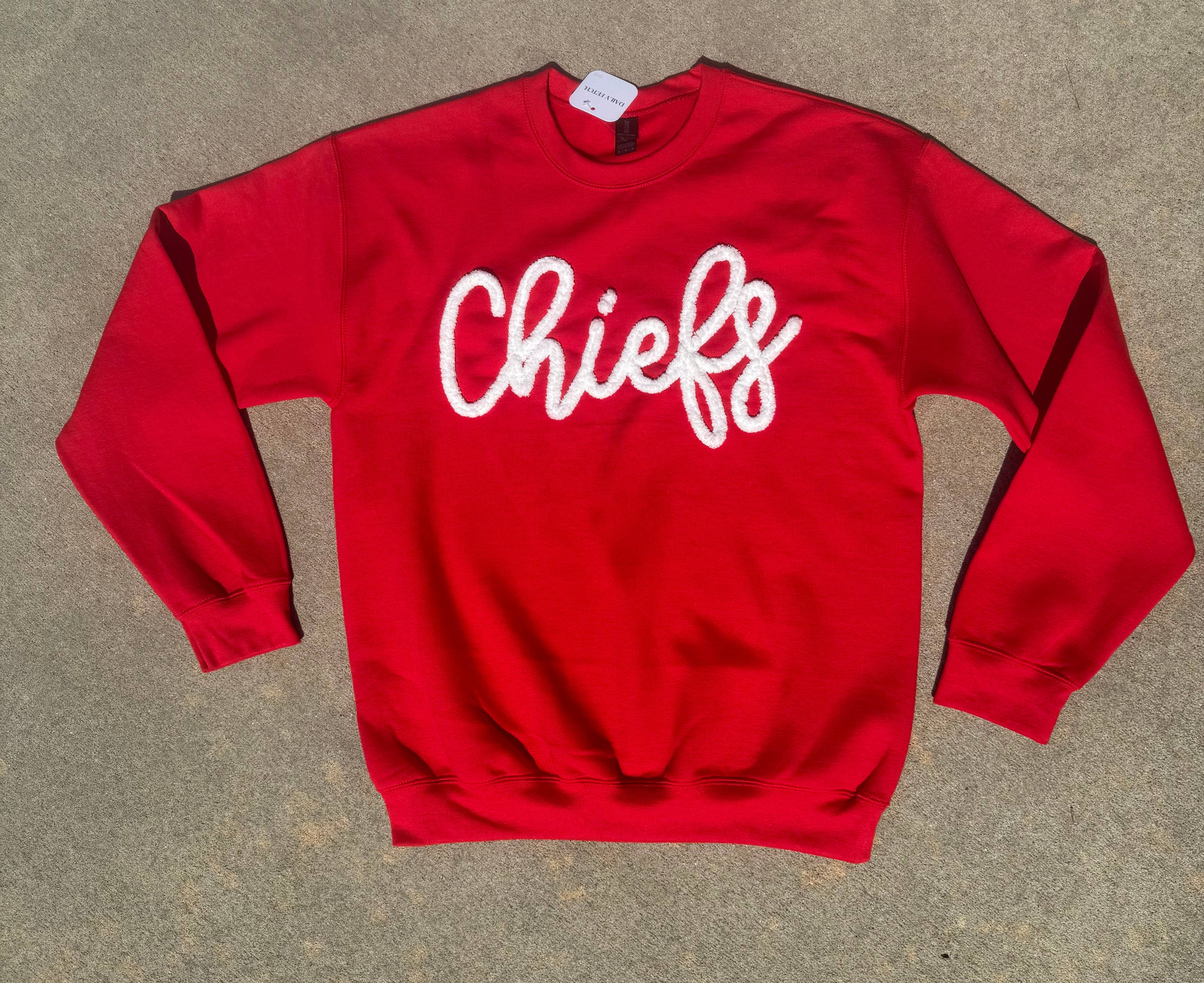 Daily Fetch KC - Wholesale Sweatshirt - Women's - Chiefs Yarn Embroidered Sweatshirt(white yarn)1