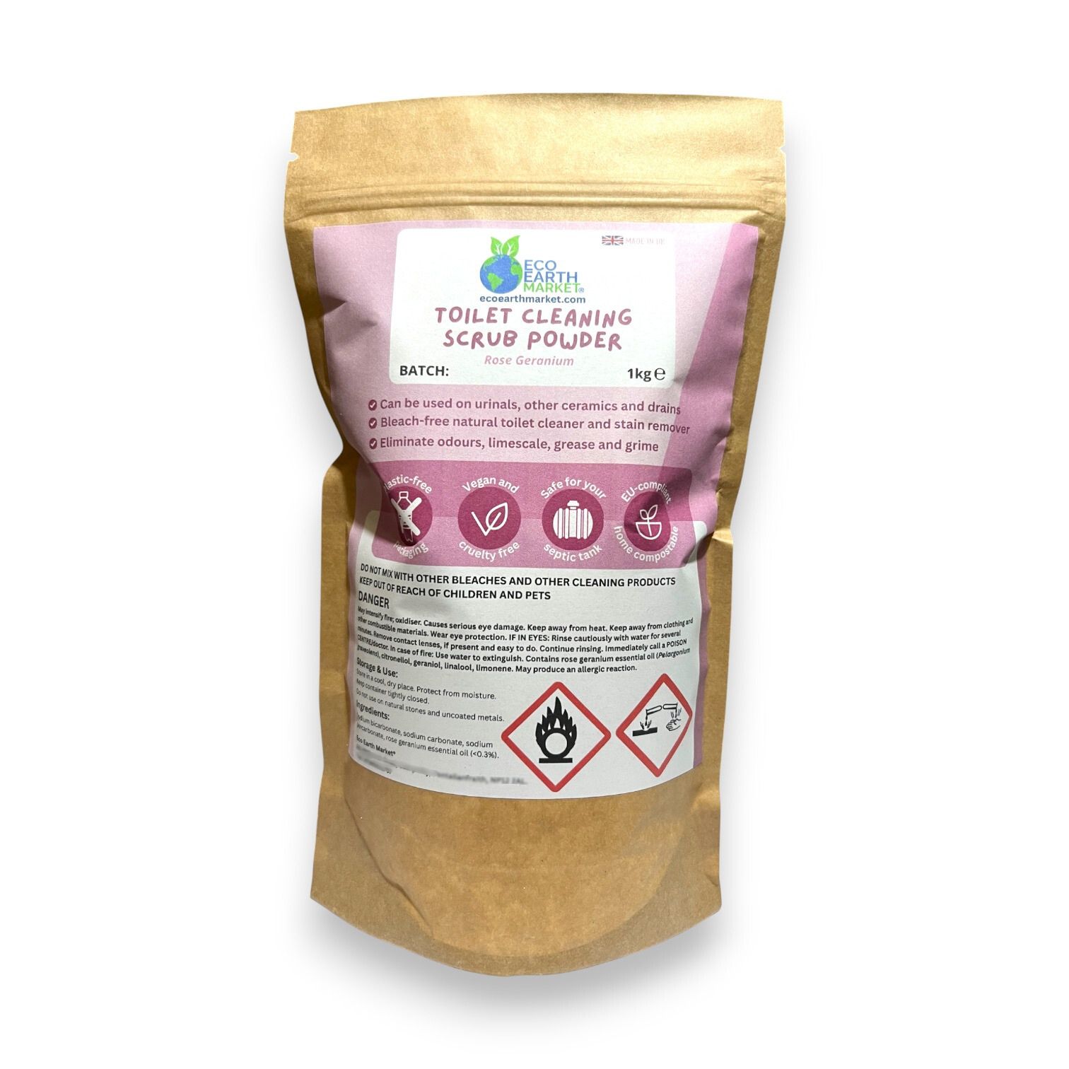 Eco Earth Market - Wholesale Toilet Cleaner - Rose Geranium Toilet Cleaning Scrub Powder 1kg2