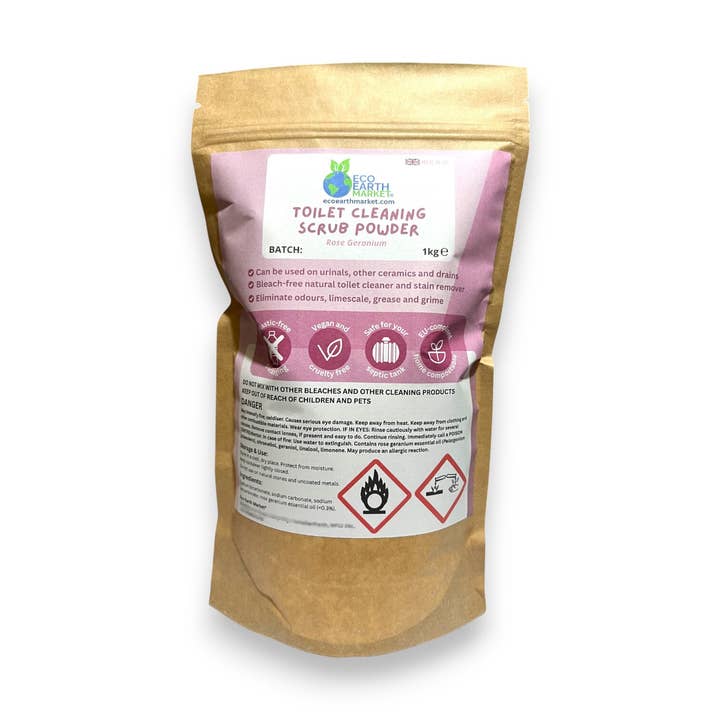 Eco Earth Market - Wholesale Toilet Cleaner - Rose Geranium Toilet Cleaning Scrub Powder 1kg2