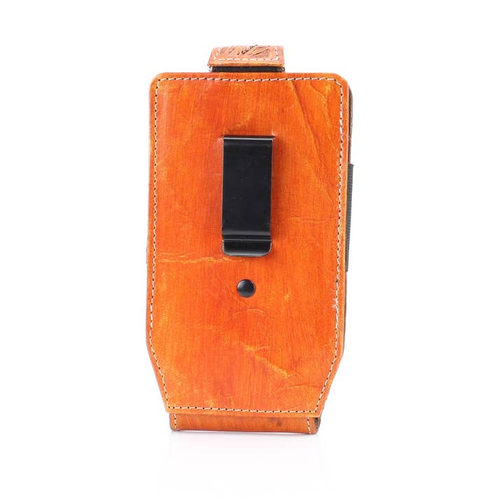 Leather Impressions Inc - Venta al por mayor Bolso para móvil - Unisex - Funda de teléfono de piel labrada con estampado floral de bisonte americano para cinturón