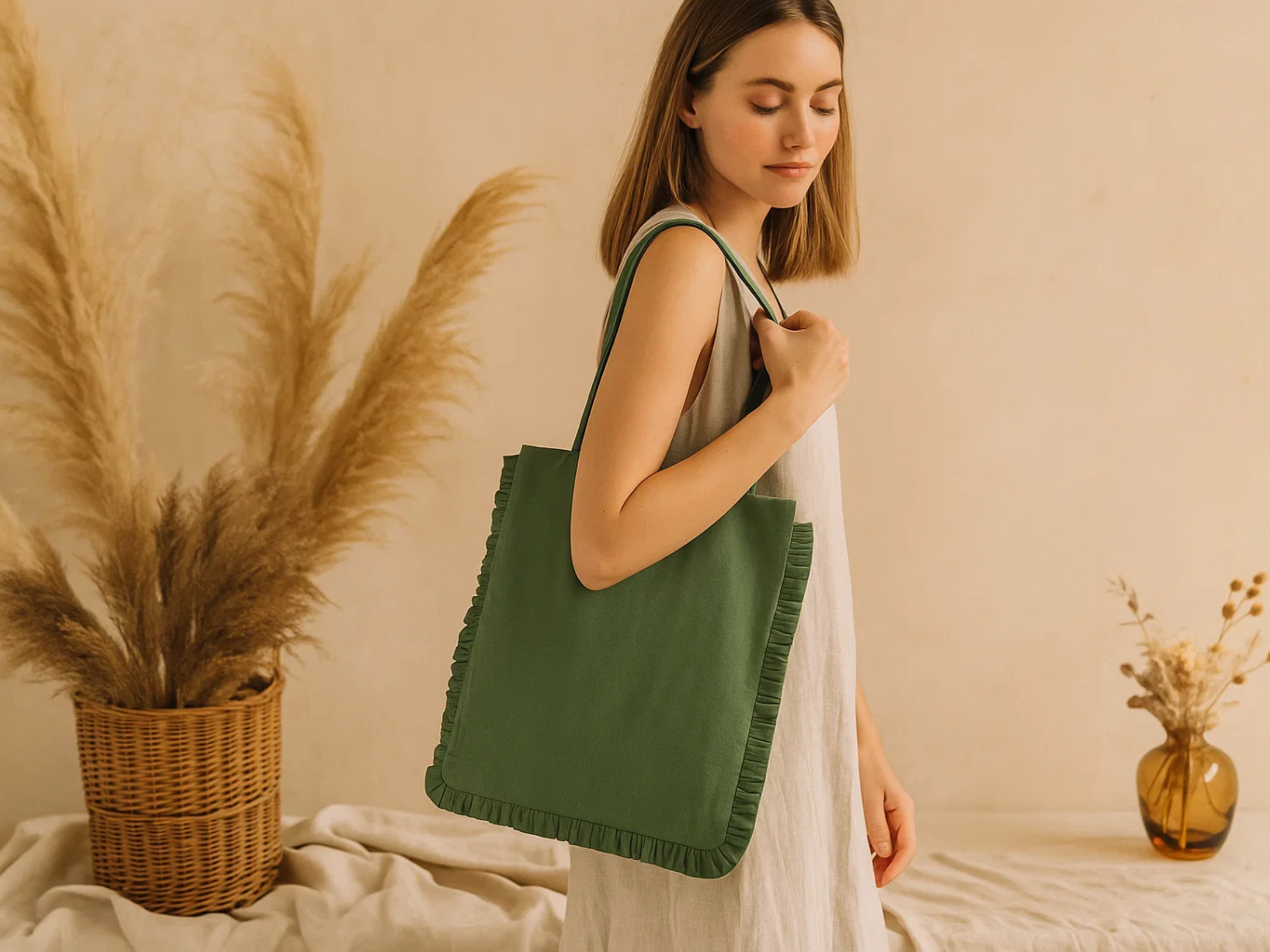 House of Kraft Jewelry & Accessories - Wholesale Tote Bag - Women's - Canvas Ruffle Tote | Canvas Colored Tote Bag | Unbranded 14