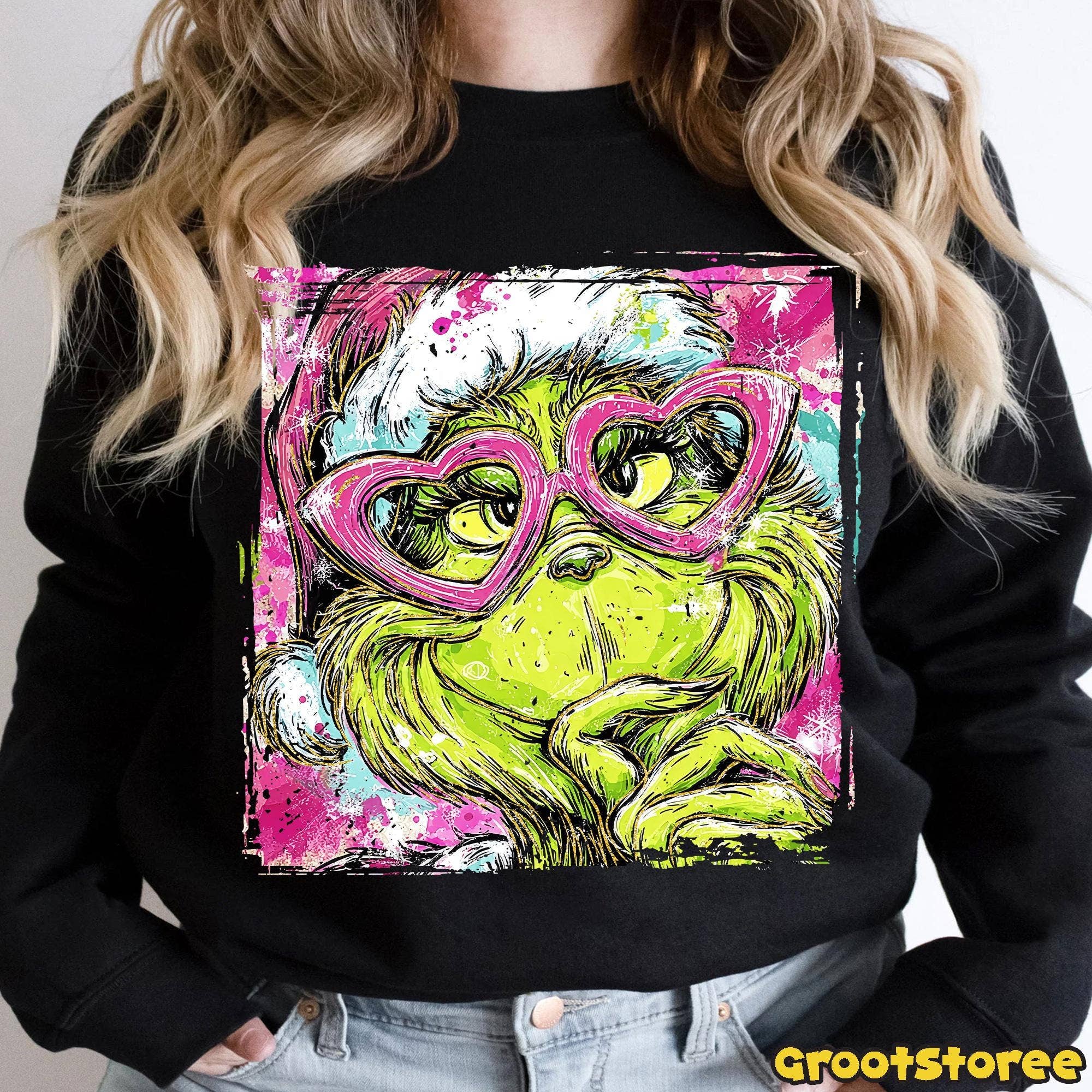 DLT Ecommerce - Vente T-shirt à imprimés – femme - Joyeux Noël Monstre T-shirt, Sweat-shirt Vert à Motif