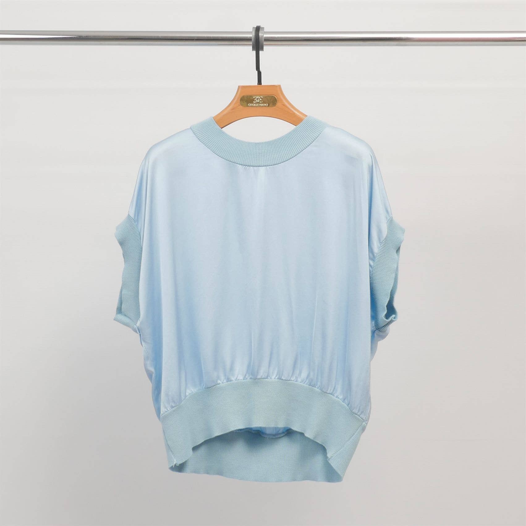 Cecile Wang – Engroshandel Strikket top - Dame – KD8679VS tofarvet top med elastik forneden og ved ærmerne1