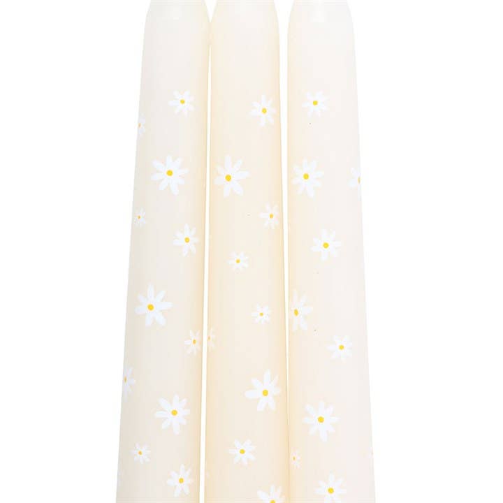 Something Different Wholesale - Wholesale Tapered Candle/Candlestick - Set of 3 Carrot Patch White Daisy Taper Candles