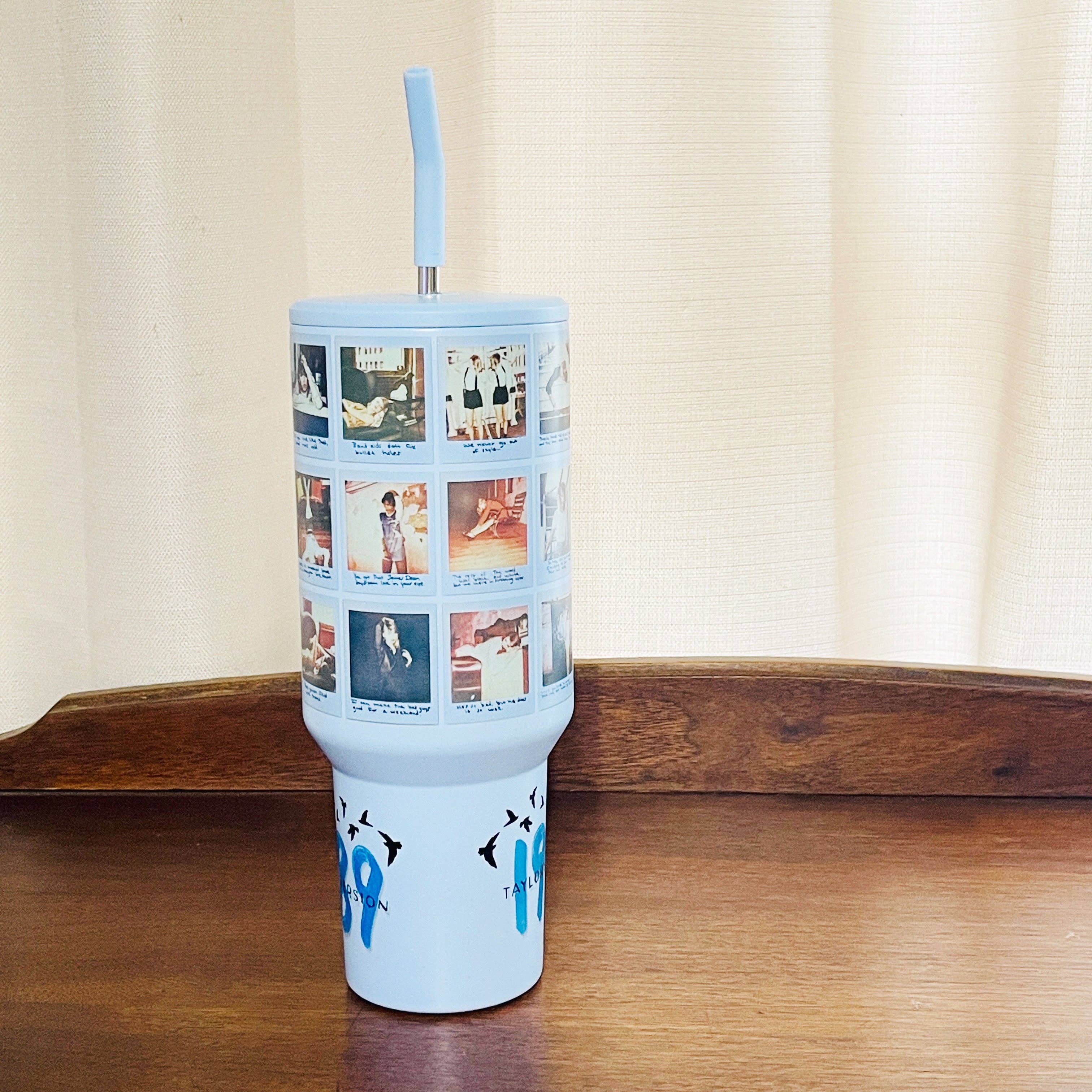 Sonny Rising - Wholesale Insulated Mug/Tumbler - 40oz Tumbler with Lid and Straw, 1989 Polaroids on Blue1